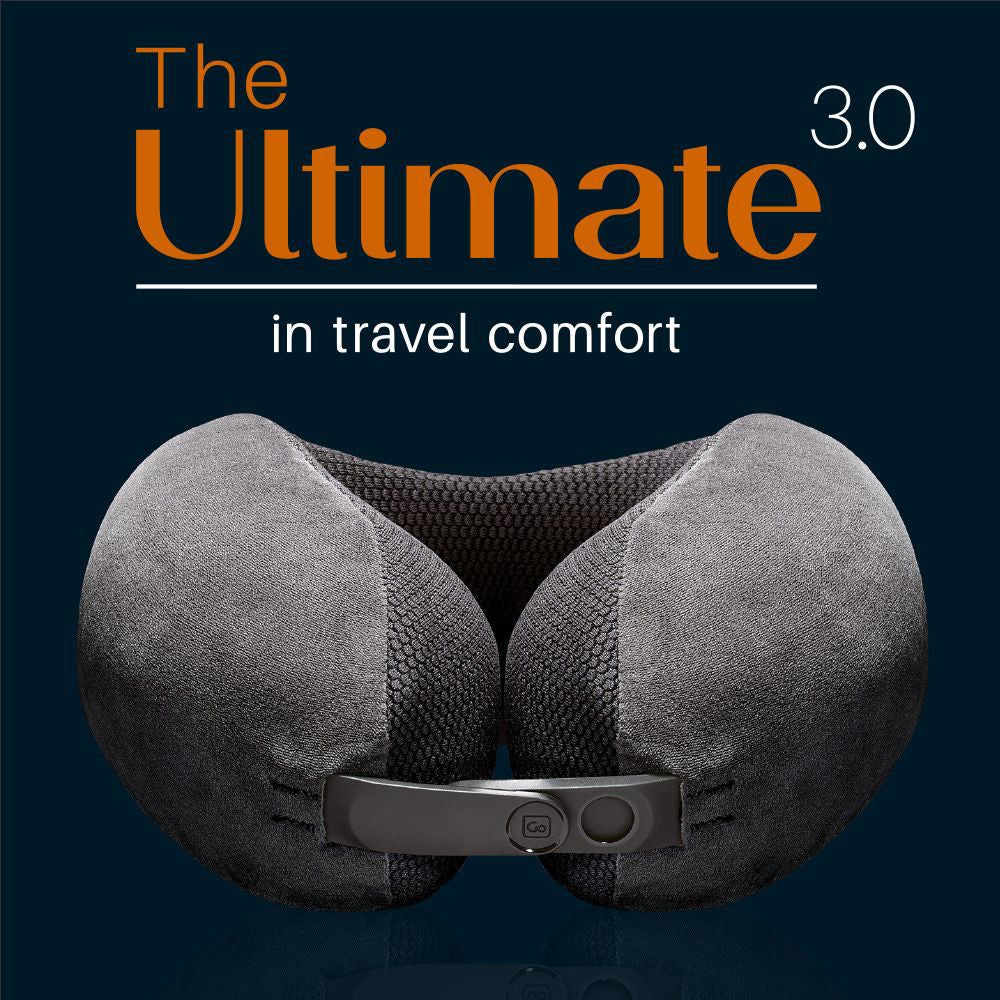 Travel pillow front view with closure. 