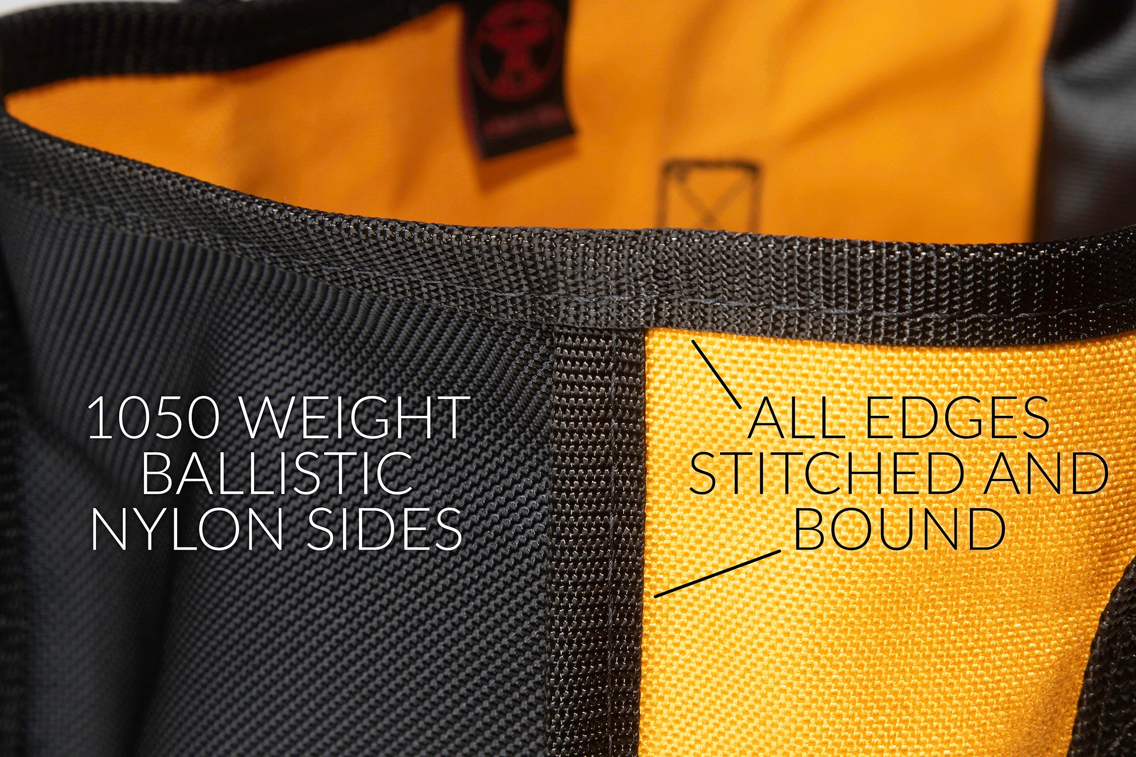 1050 weight ballistic nylon sides , all edges stitched and bound. 
