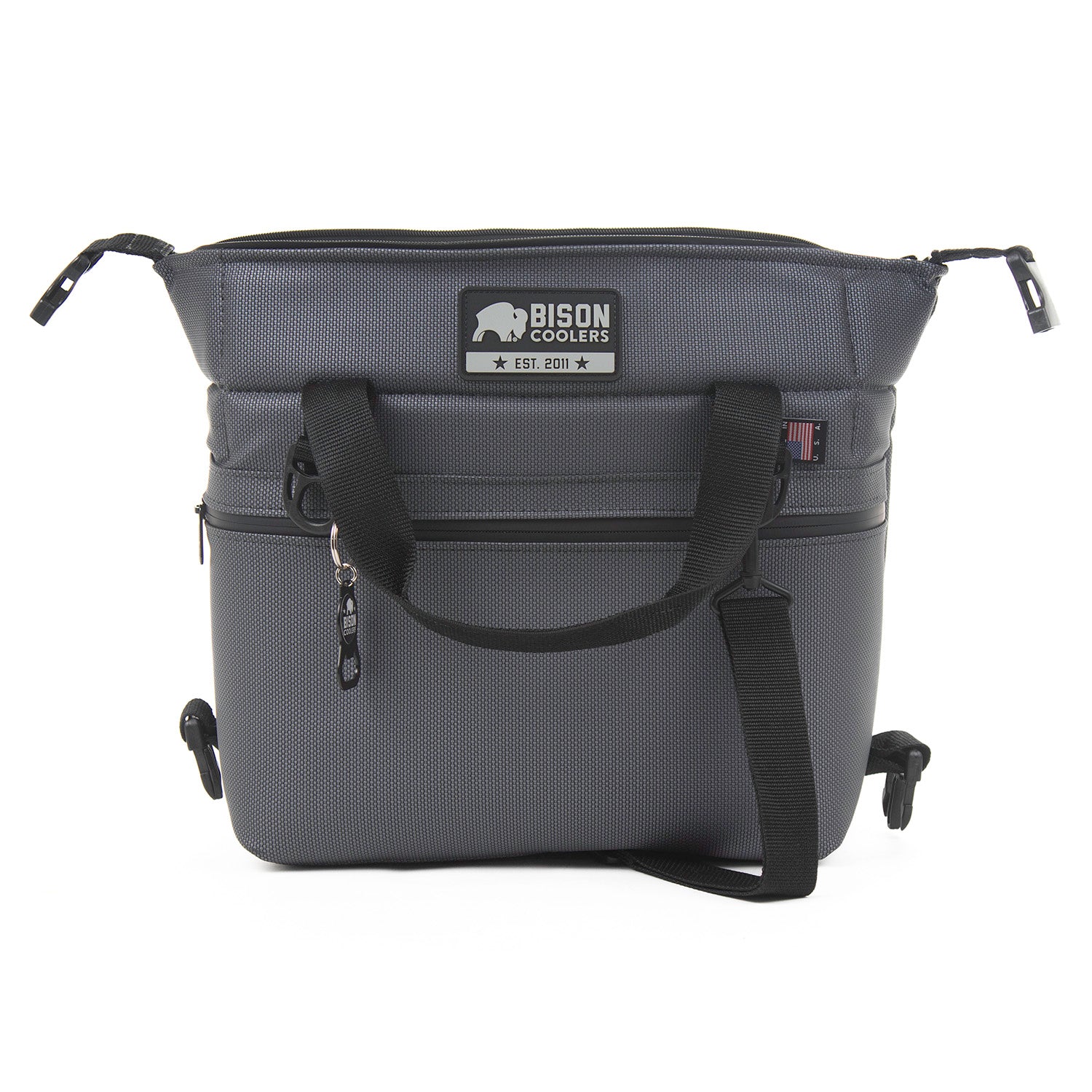 Foldable zippered top closure.