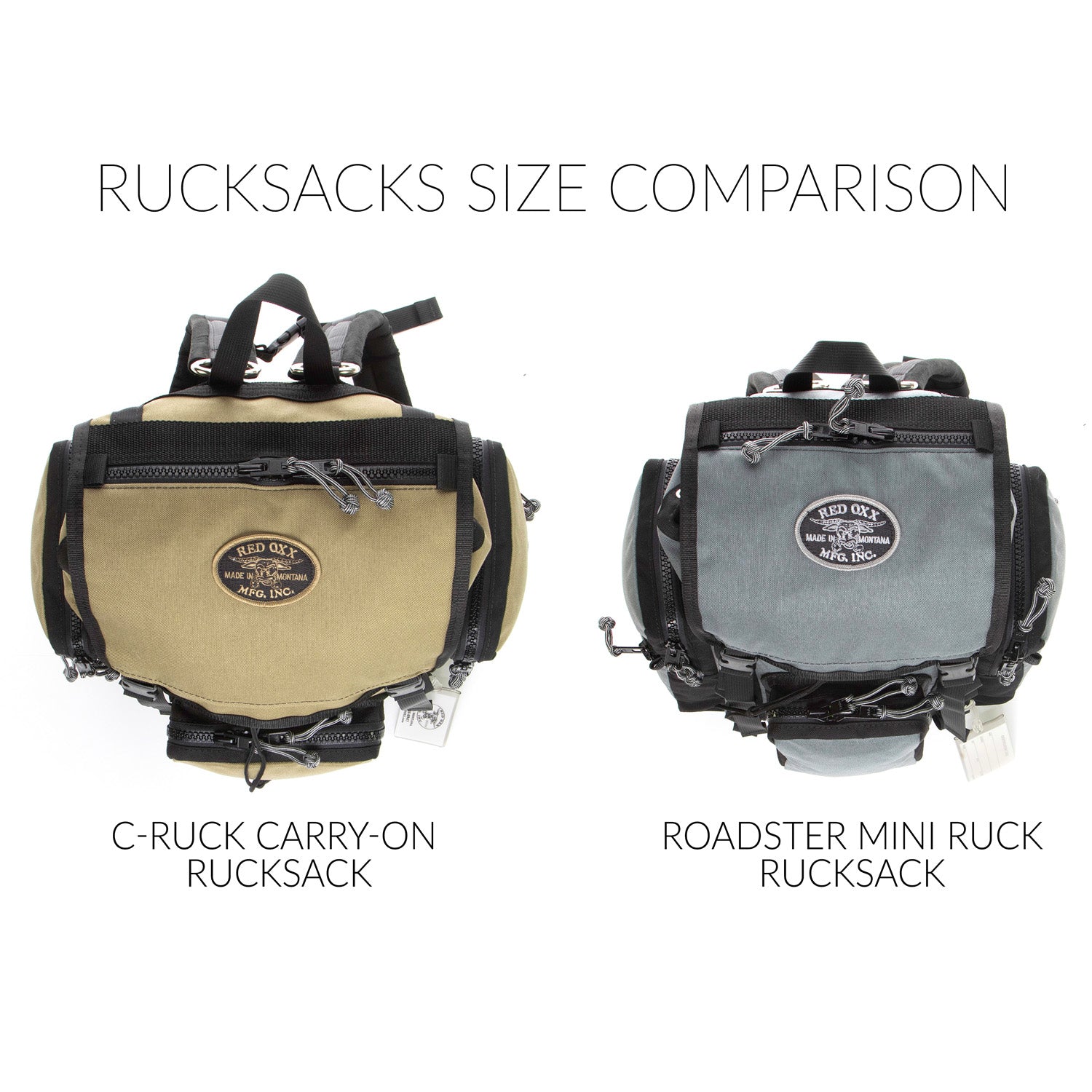 Rucksacks comparison C-Ruck Carryon Rucksack (left) and Roadster mini ruck rucksack. 