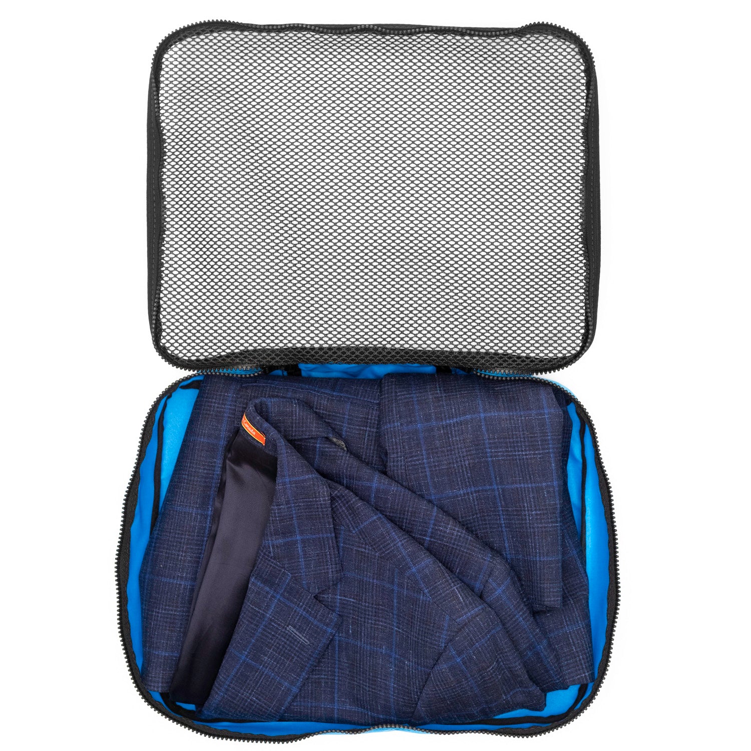 Kingfisher packing cube with sport coat.