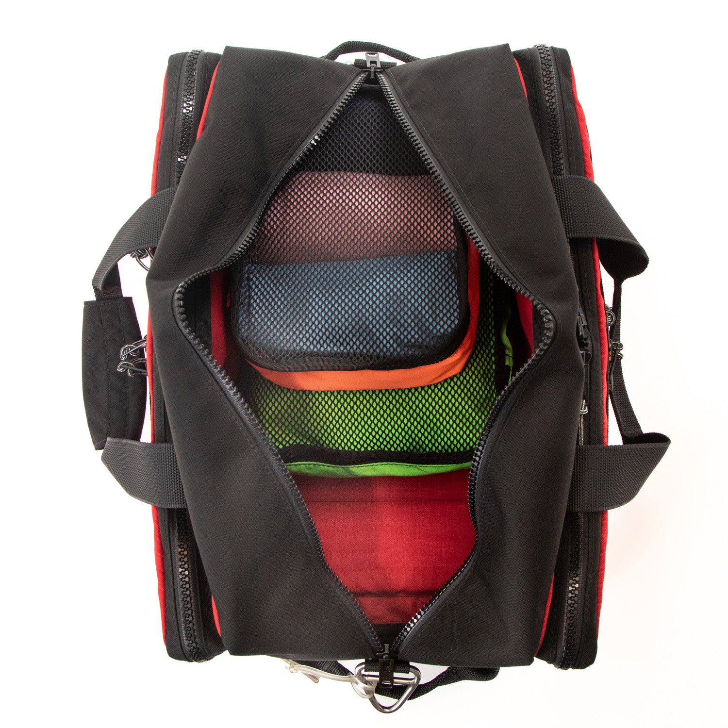 Top view of Lil Hombre with some packing cubes.