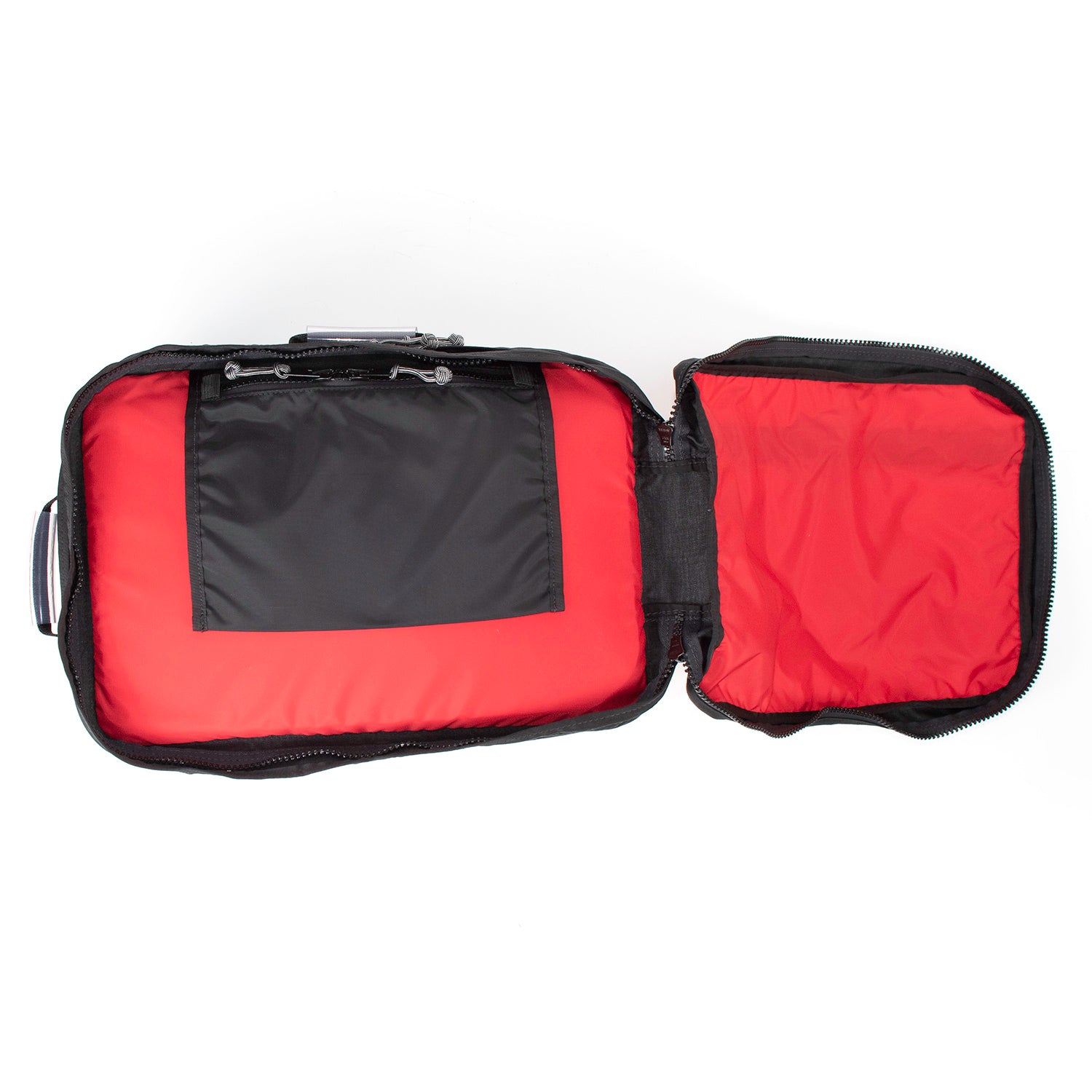Outer compartment with integrated toiletry pouch.