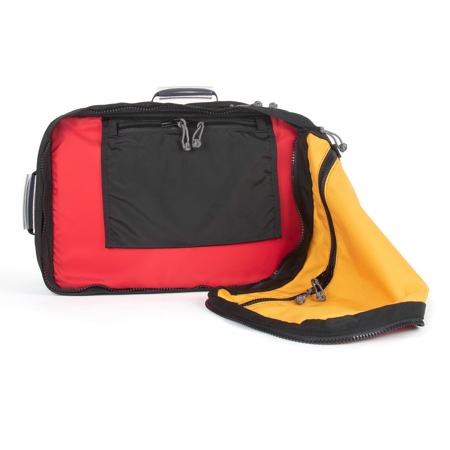 Easy access to outer compartment with toiletries bag. 