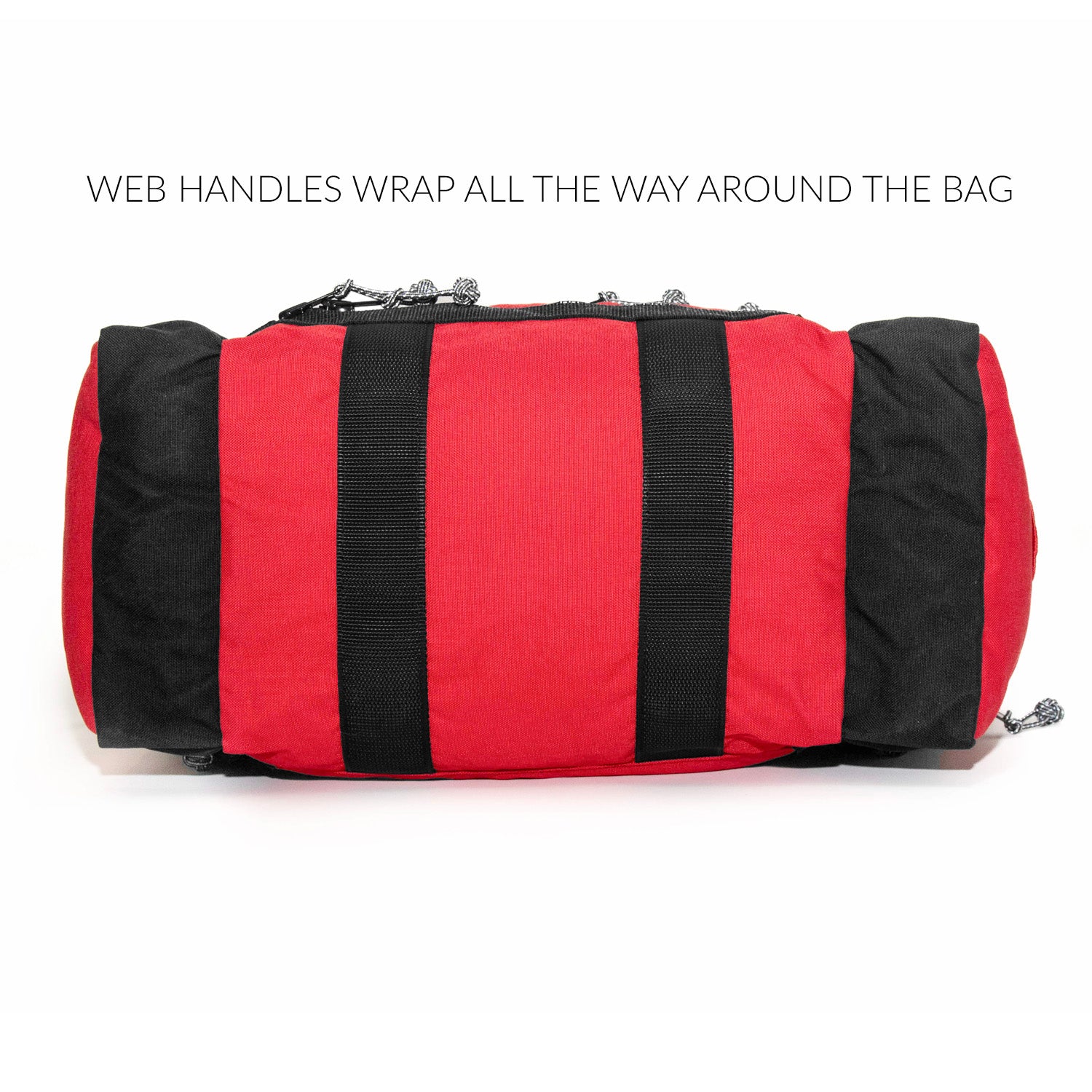 Web handles wrap all the around the bag. 