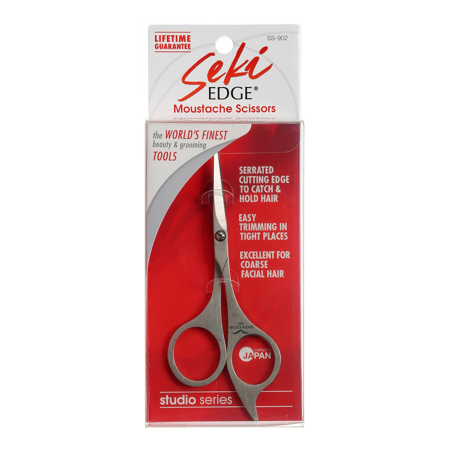 Serrated cutting edge to catch and hold hair. easy trimming in tight places, excellent for coarse facial hair. 