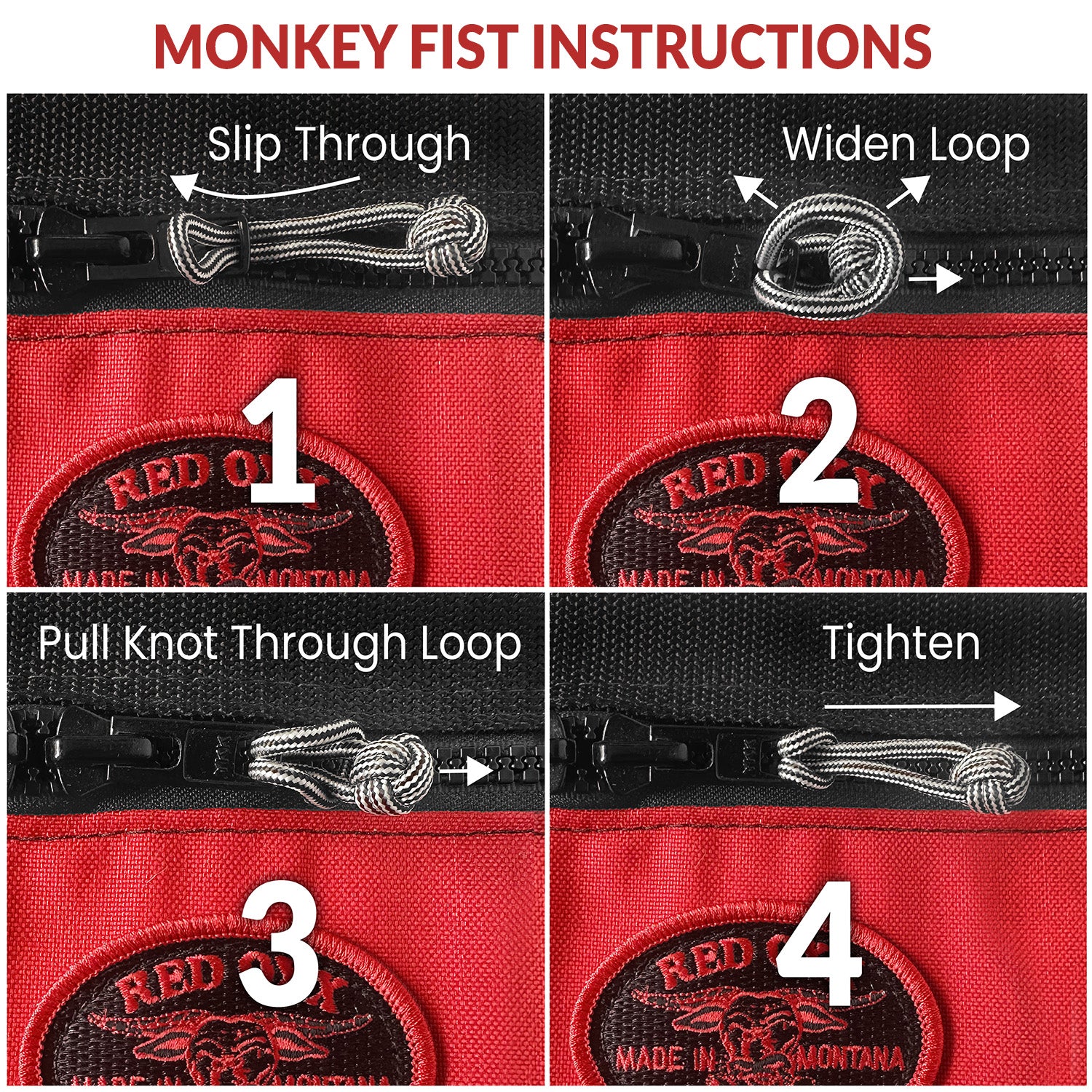 Monkey Fist Paracord Zipper Pulls - Multiple Colors (6 Pack)