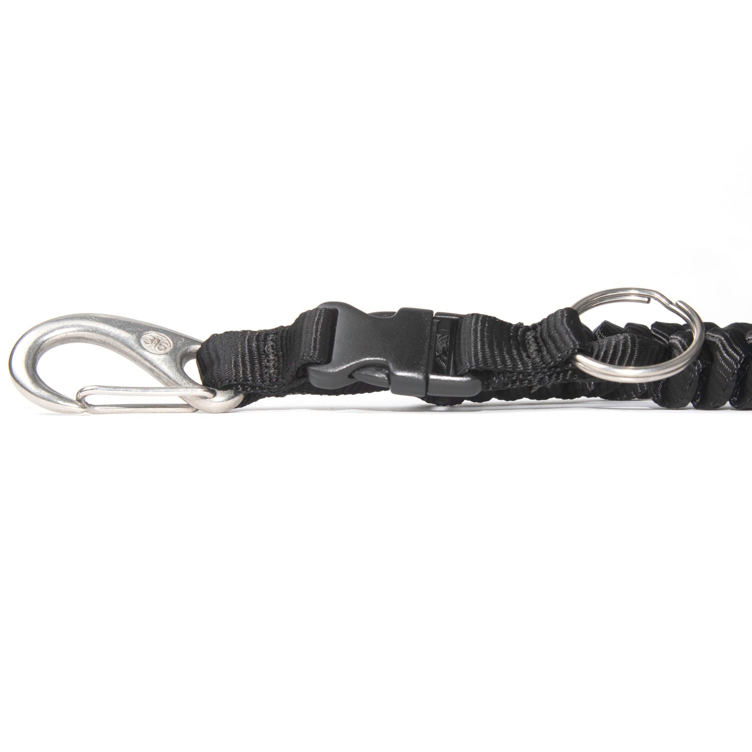 Close up of Clip, Fastex and Key Ring of the mini coil tether.