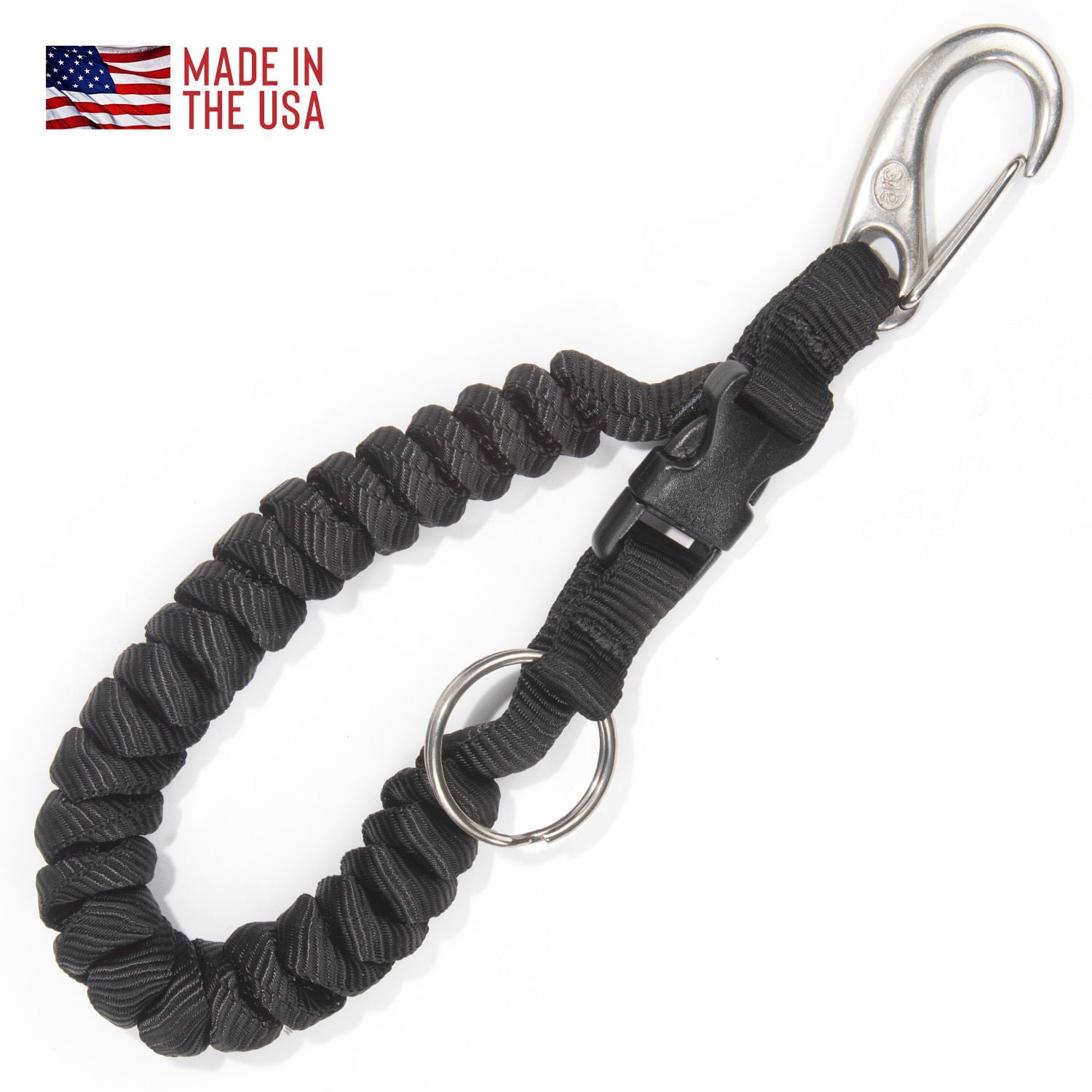 Mini coil tether with stainless hardware , fastex buckle , elastic stretch.
