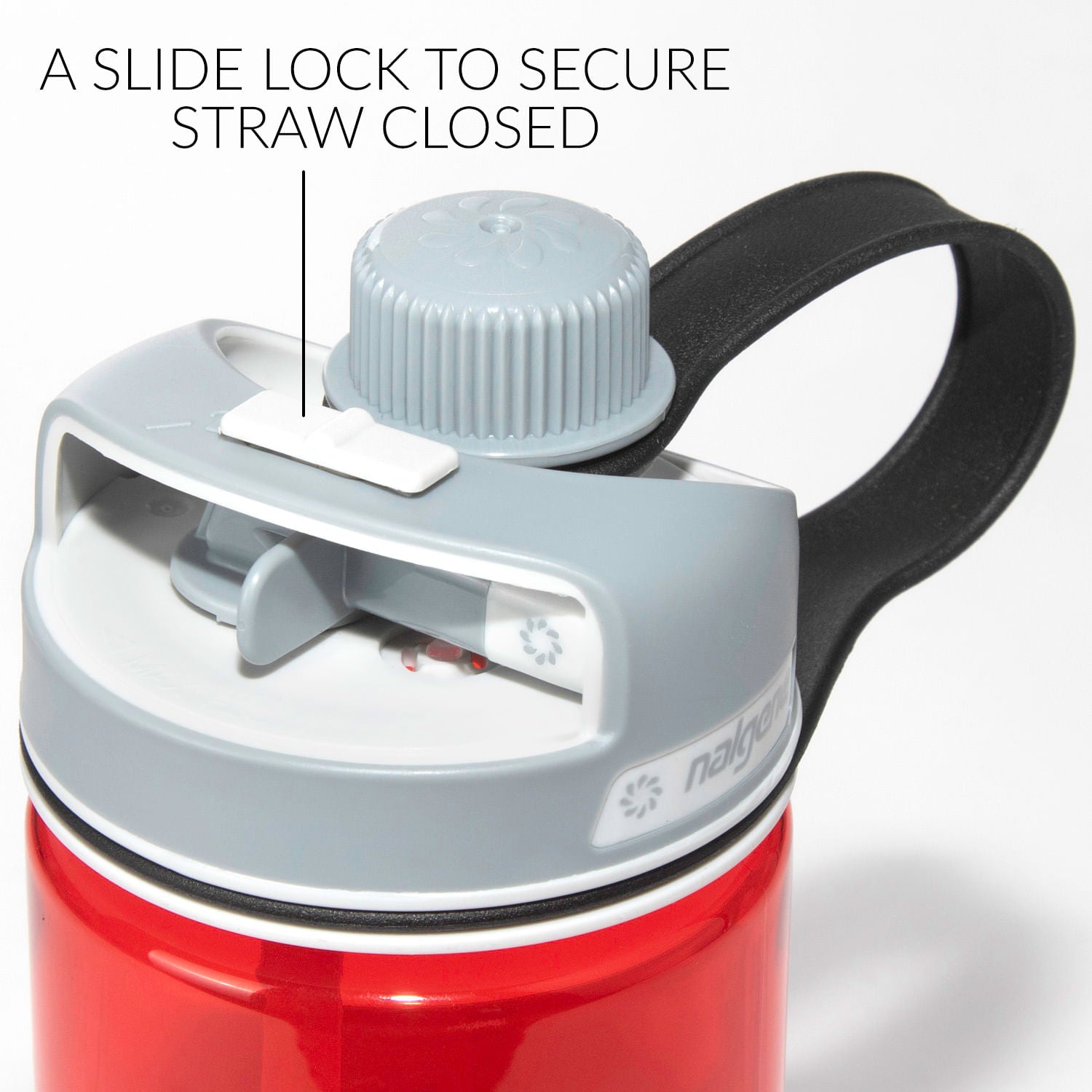 A slide lock to secure straw closed.