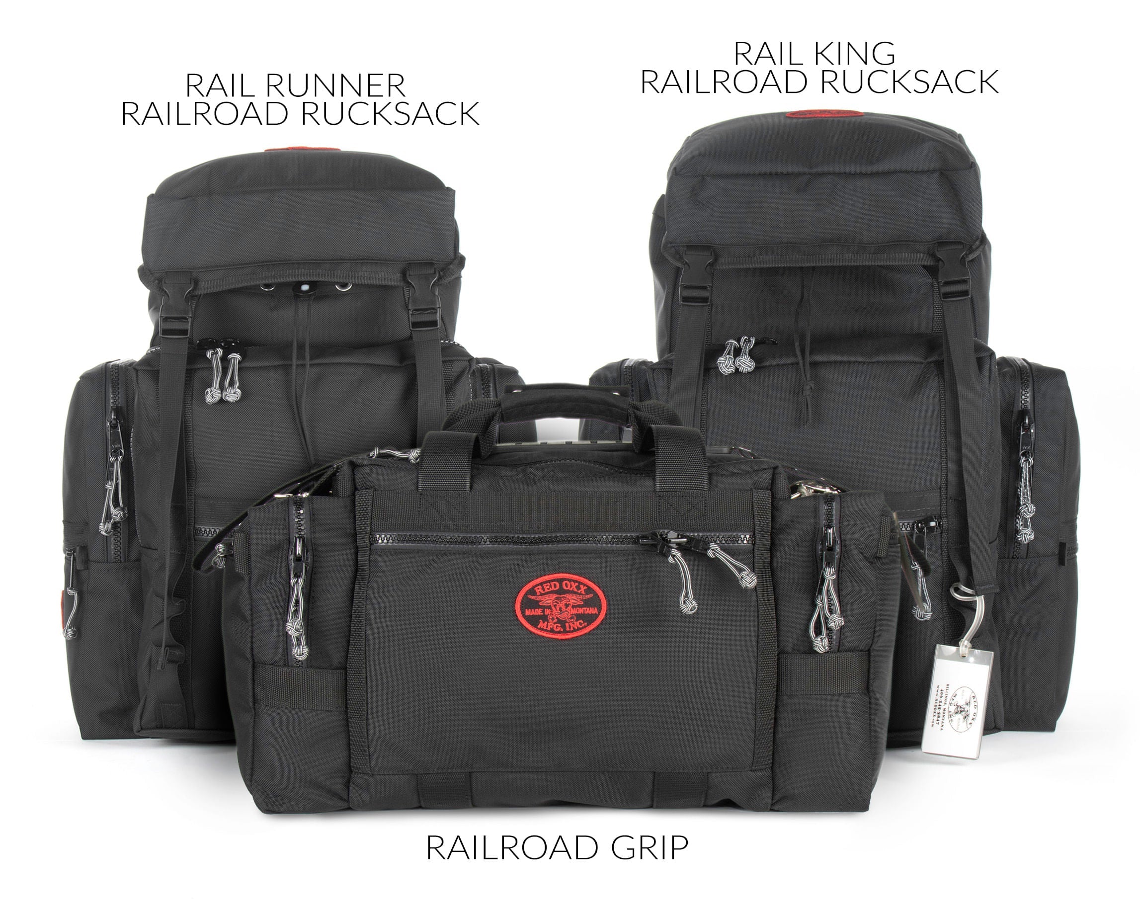 Size comparison of Railrunner Ruck (left) and Rail King (right) Railroad Grip front and center.