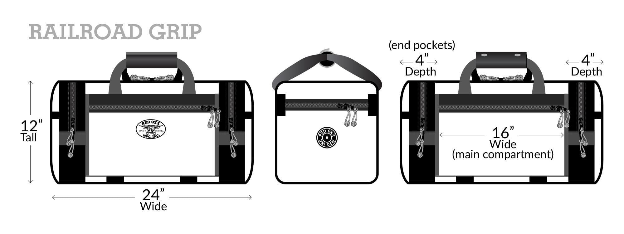 Railroad Grip measurements simplified 12 inches tall x 24 inches wide  x 12 inches depth 