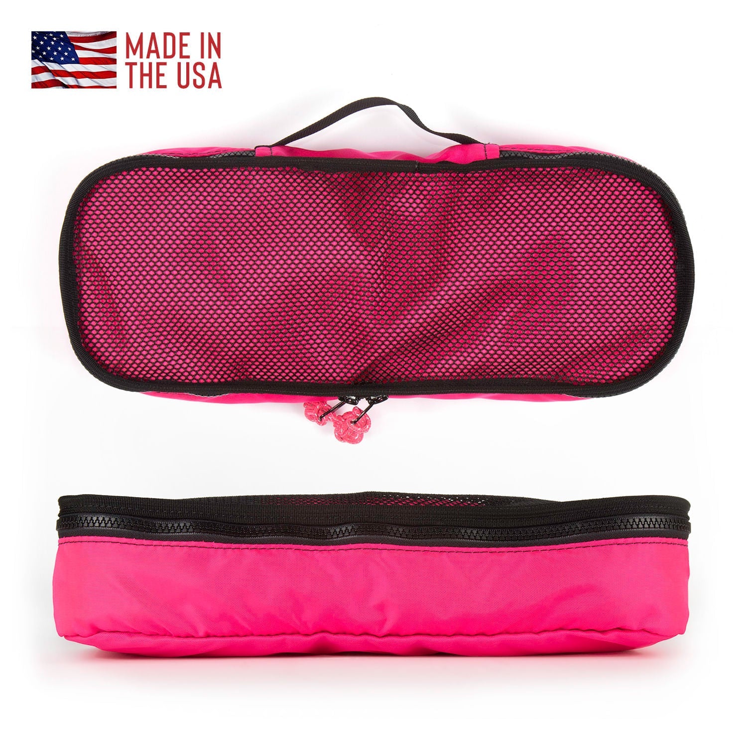 Meerkat packing cube top and side view. color is Pink