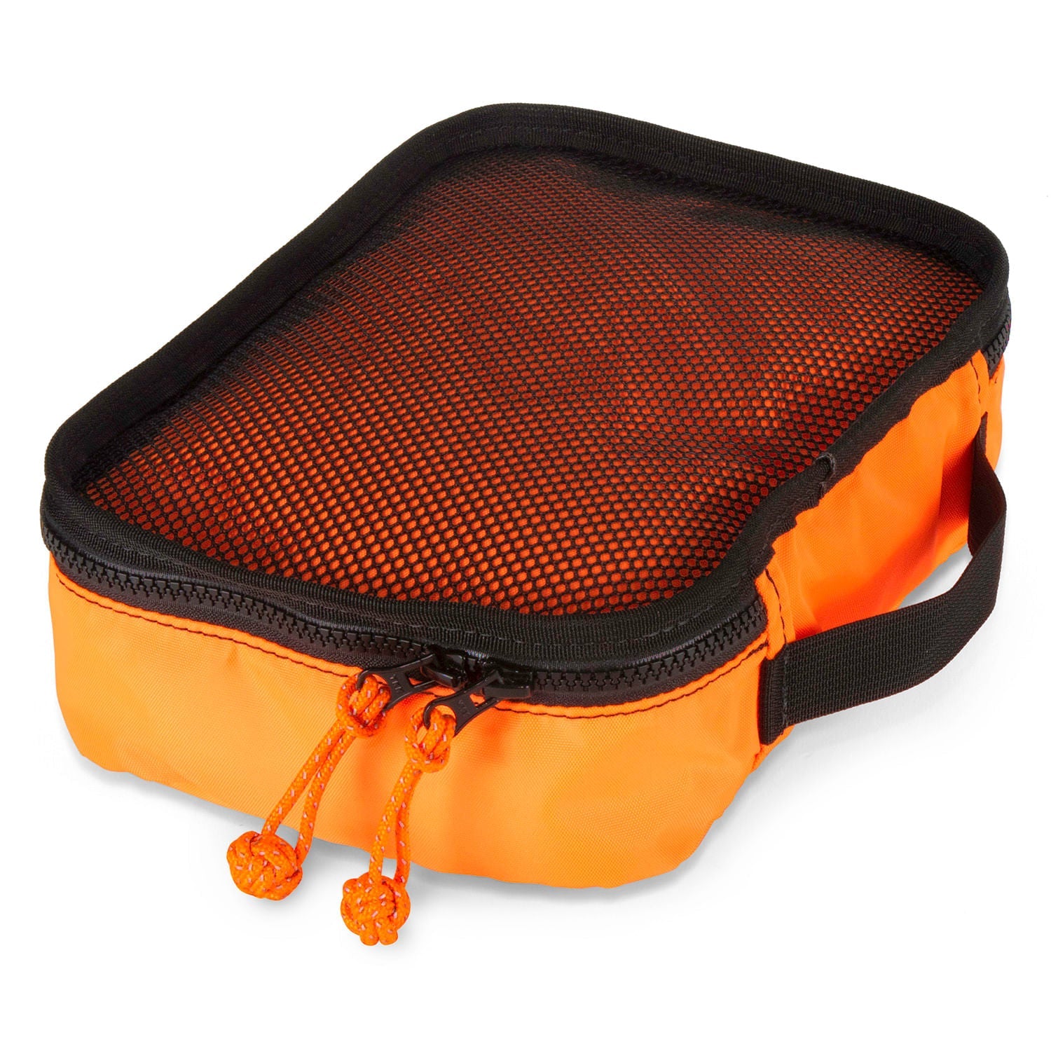 Orange Packing Cube with matching monkeys fist zip knots. Loop handle for carrying.