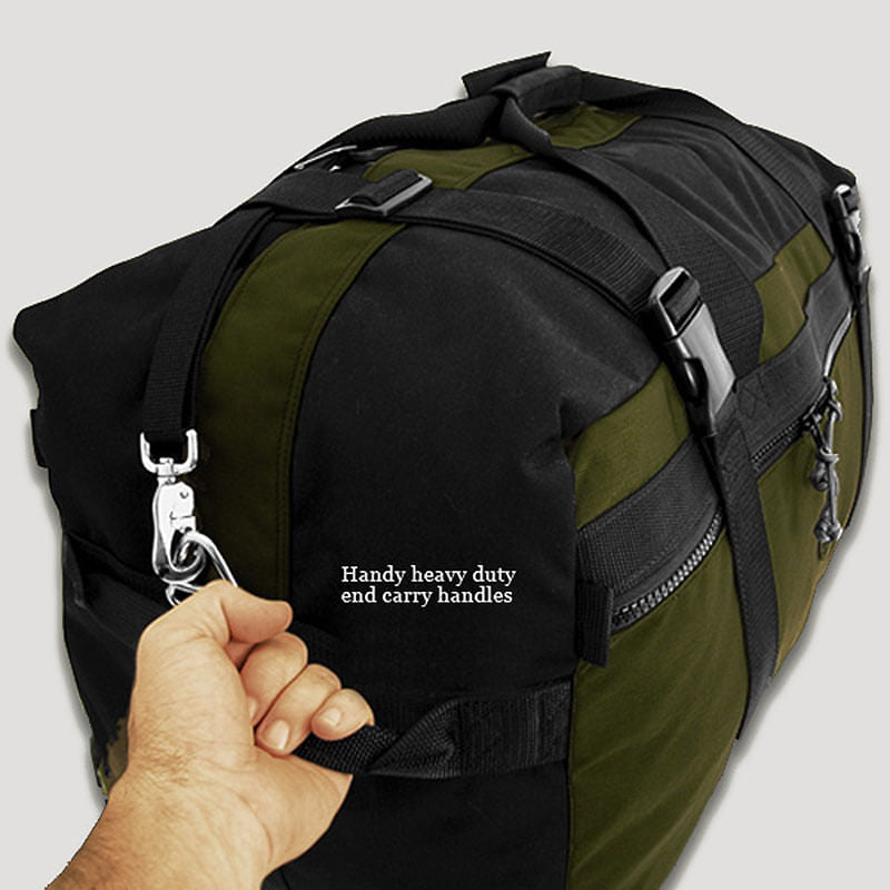 Alternate carry handle grab loops on each end of the bag. 