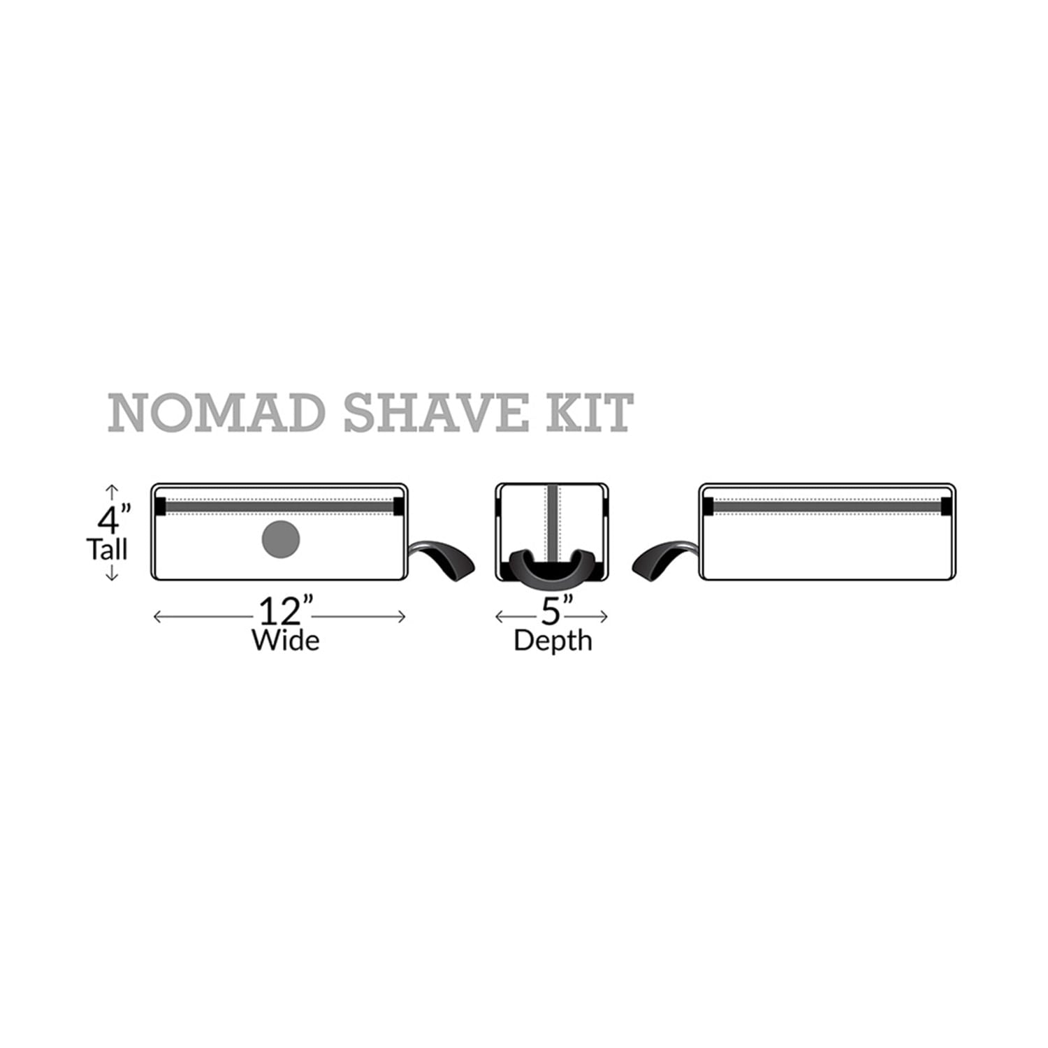 Nomad Shave Kit dimensions 4 inches Tall x 12 inches Wide x 5 inches Depth.