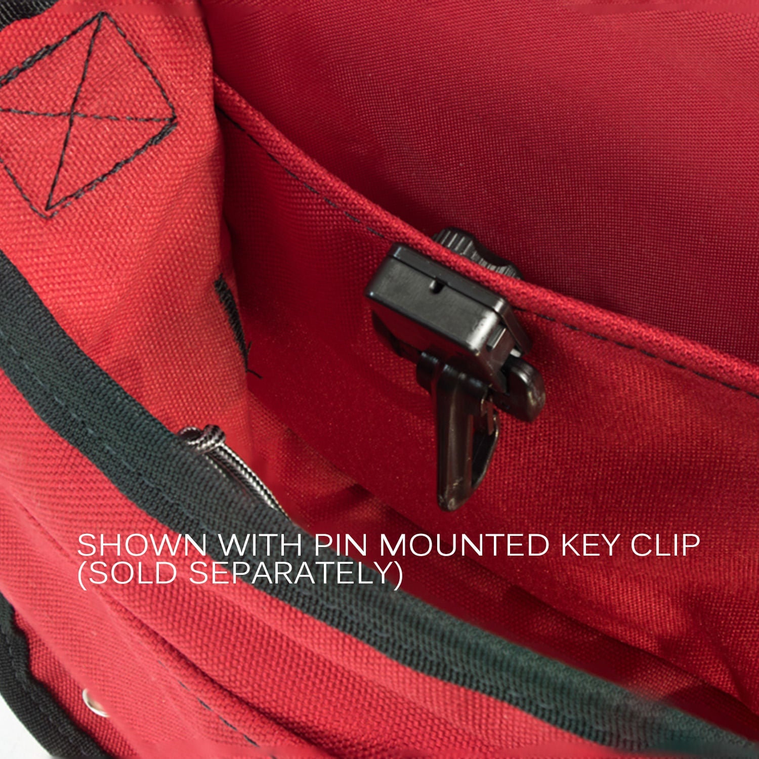 Messenger Purse with Pin Mounted Key Clip not included.
