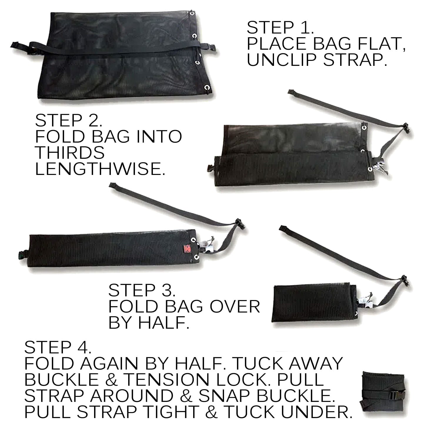 Folding instructions for the Red Oxx Laundro Bag