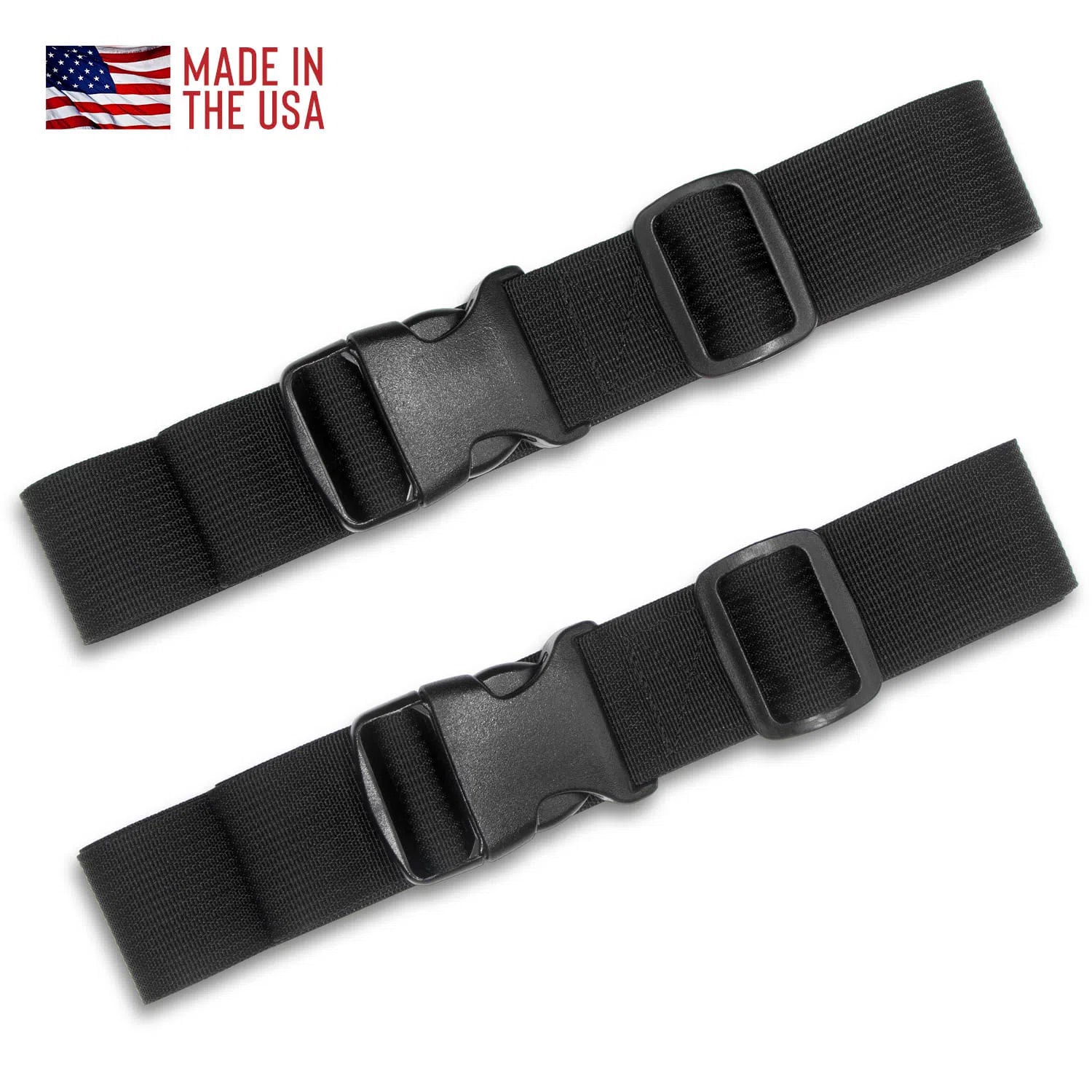 Set of Red Oxx luggage compression straps. 1.5 Inches wide with Fastex buckle closure.