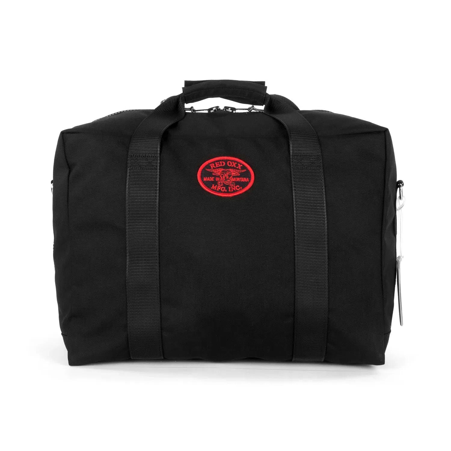 Front view of small aviator kit bag with logo