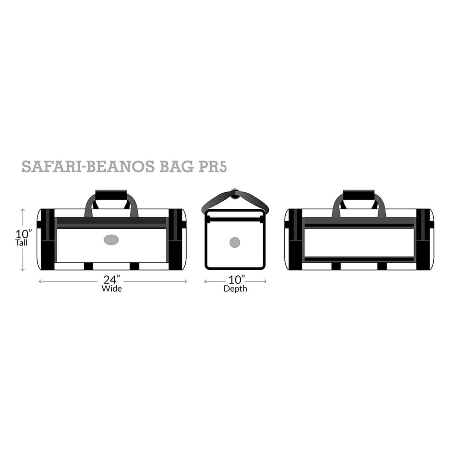 PR 5 safari beanos bag measurements 10 inches tall x 24 inches wide x 10 inches depth. 