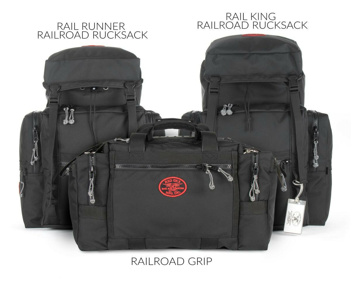 Grouping of all 3 Railroad bags, The Railroad Grip, The Rail Runner, and The Rail King