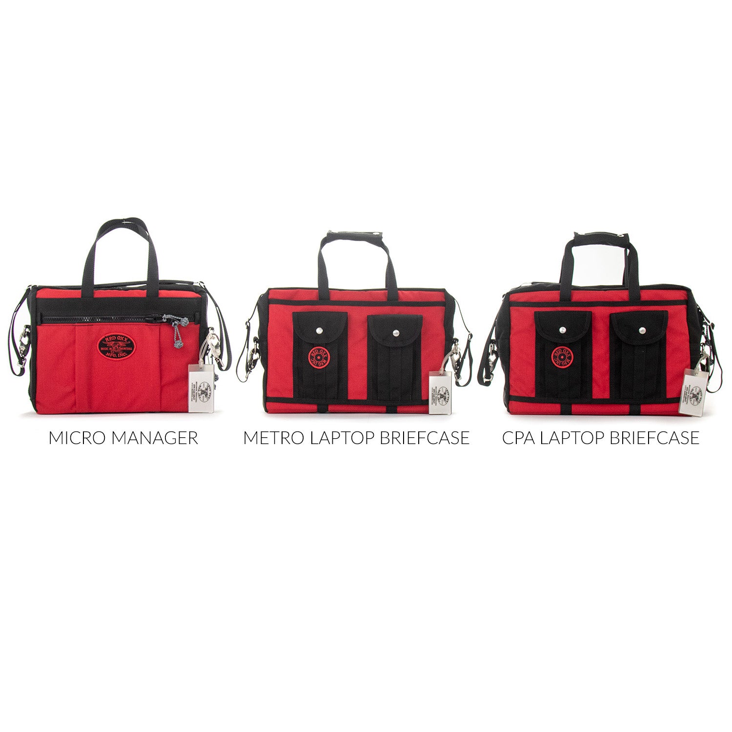 Size comparison from left to right. Micro Manageer, Metro Laptop Case, CPA Laptop Briefcase.