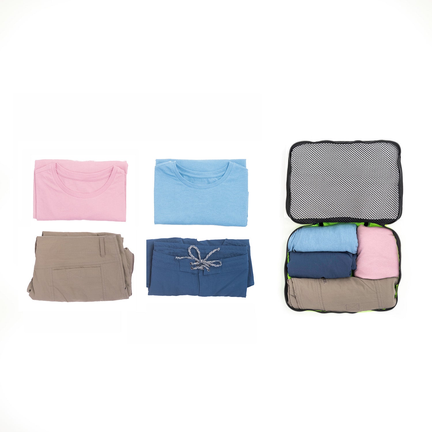Packing cube is a great fit for T shirts and shorts.