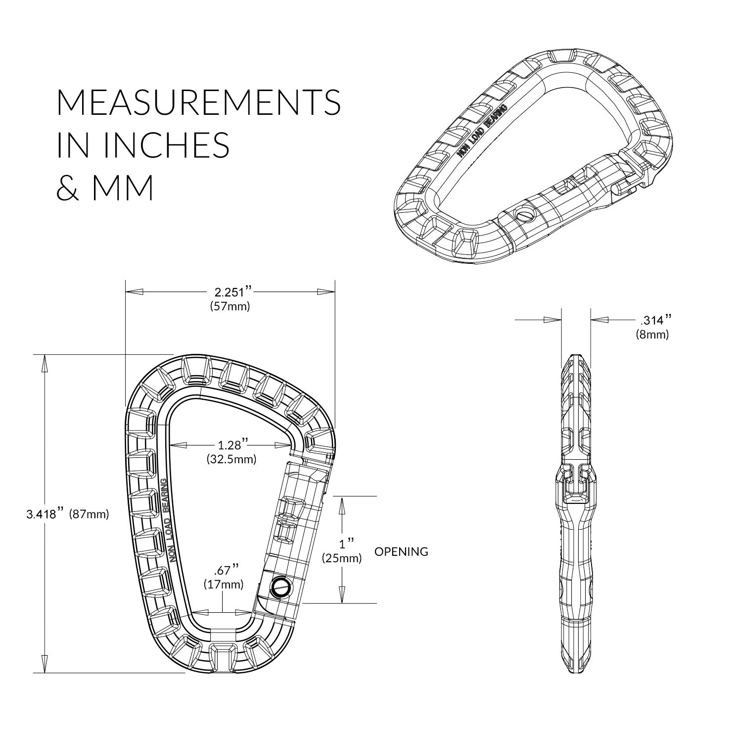 Measurements 3.4 inches x 2.25 inches x 1 inch opening. 