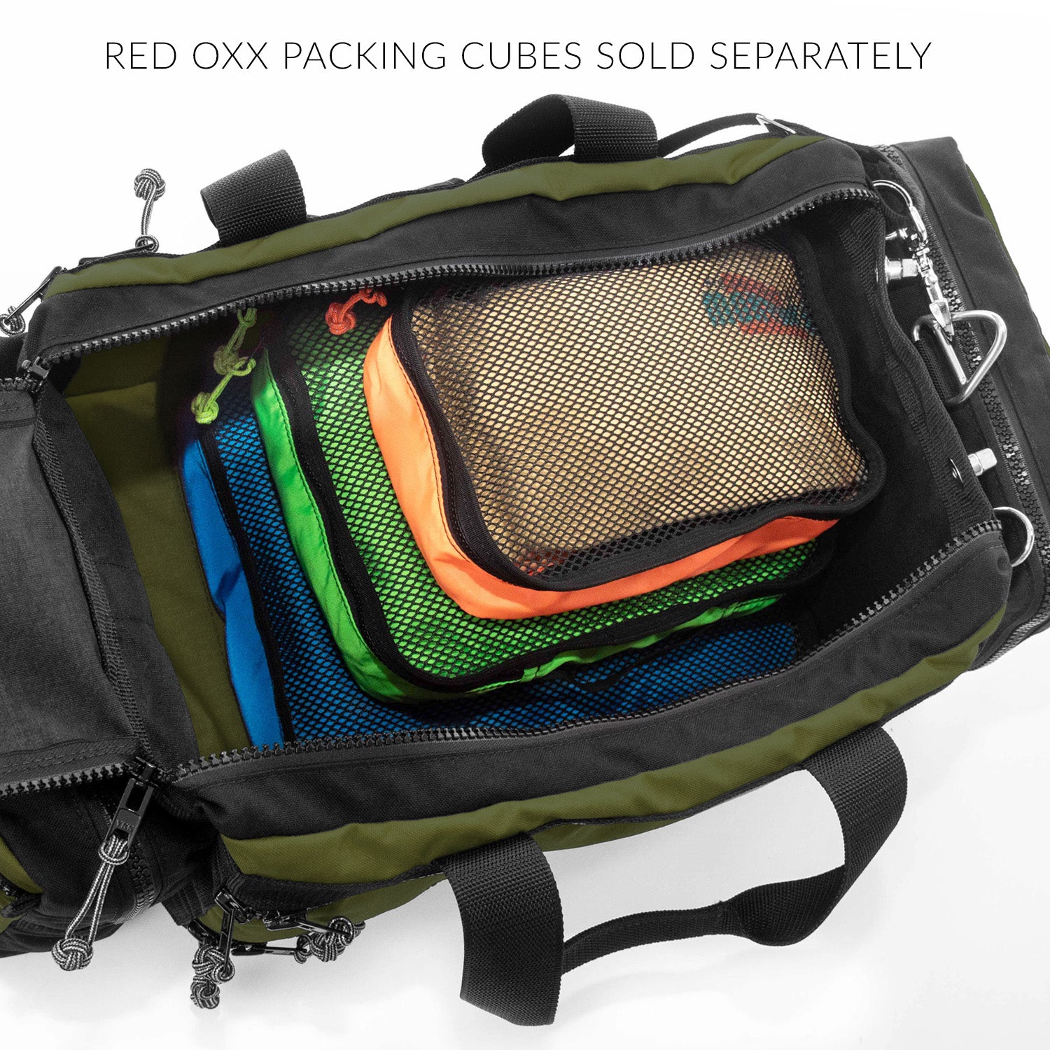Red Oxx packing cubes sold separately.