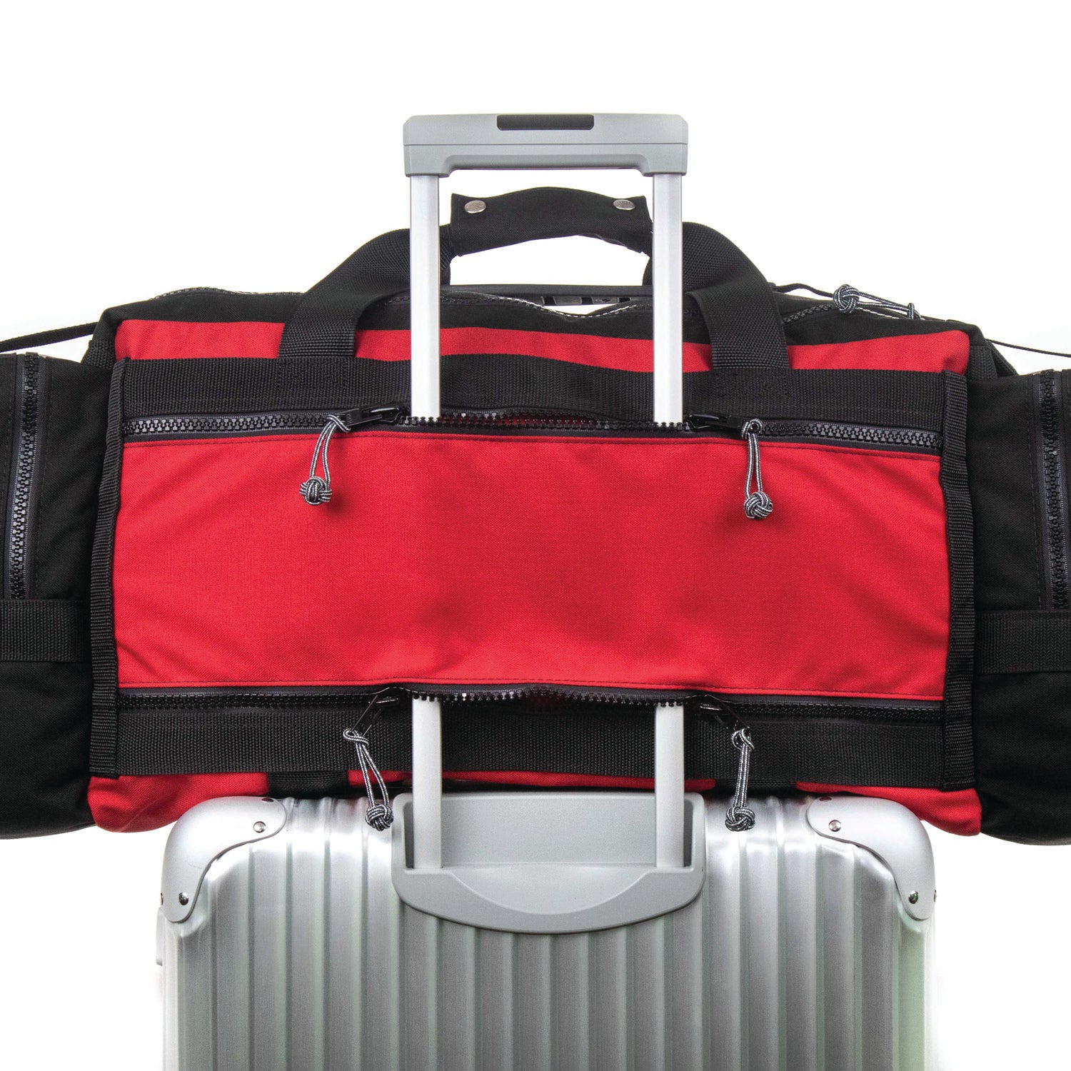 PR6 Safari Beano on wheeled luggage using pass thru pocket. 