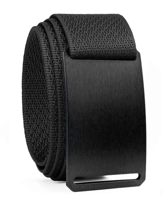 Black belt with a black buckle on a white background