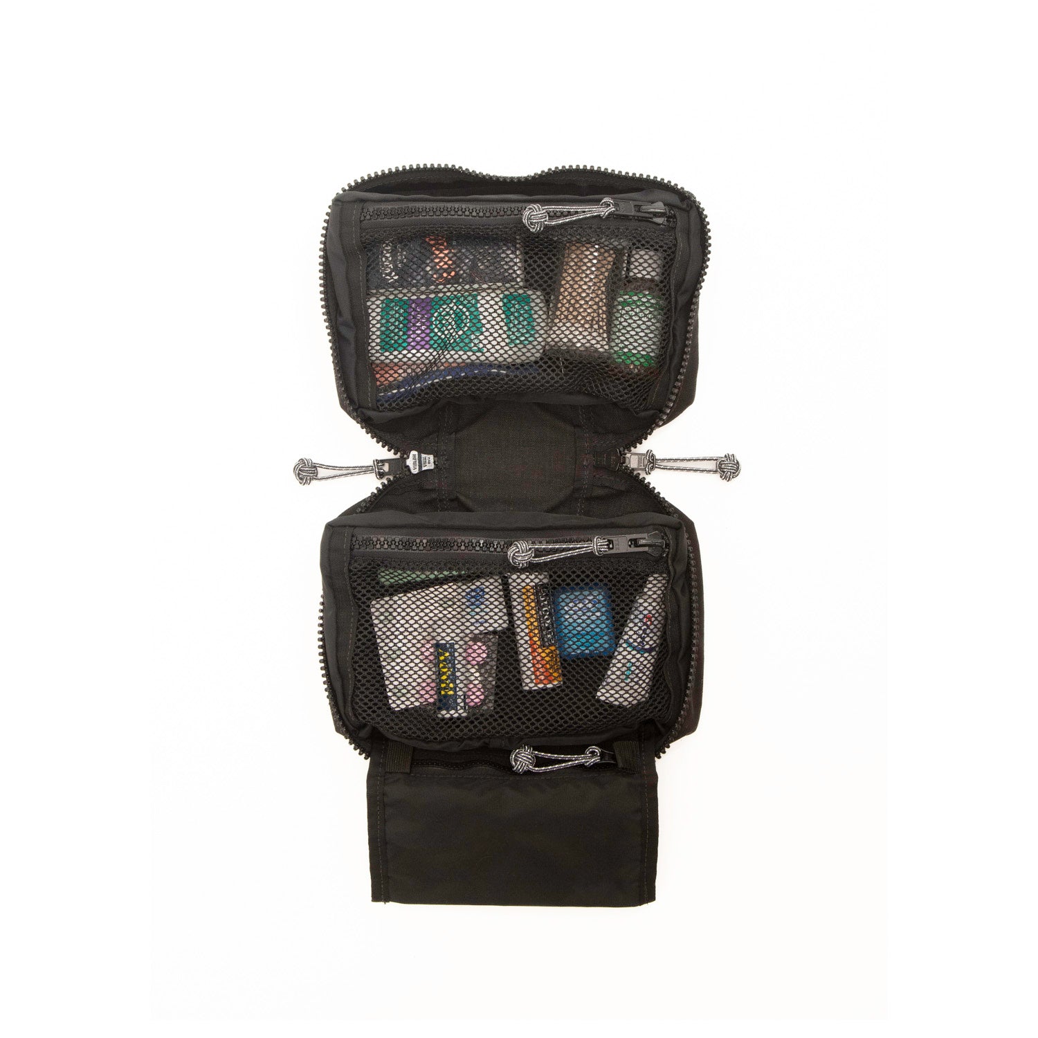 Interior view of Tri Fold Shave Kit with toiletries.  