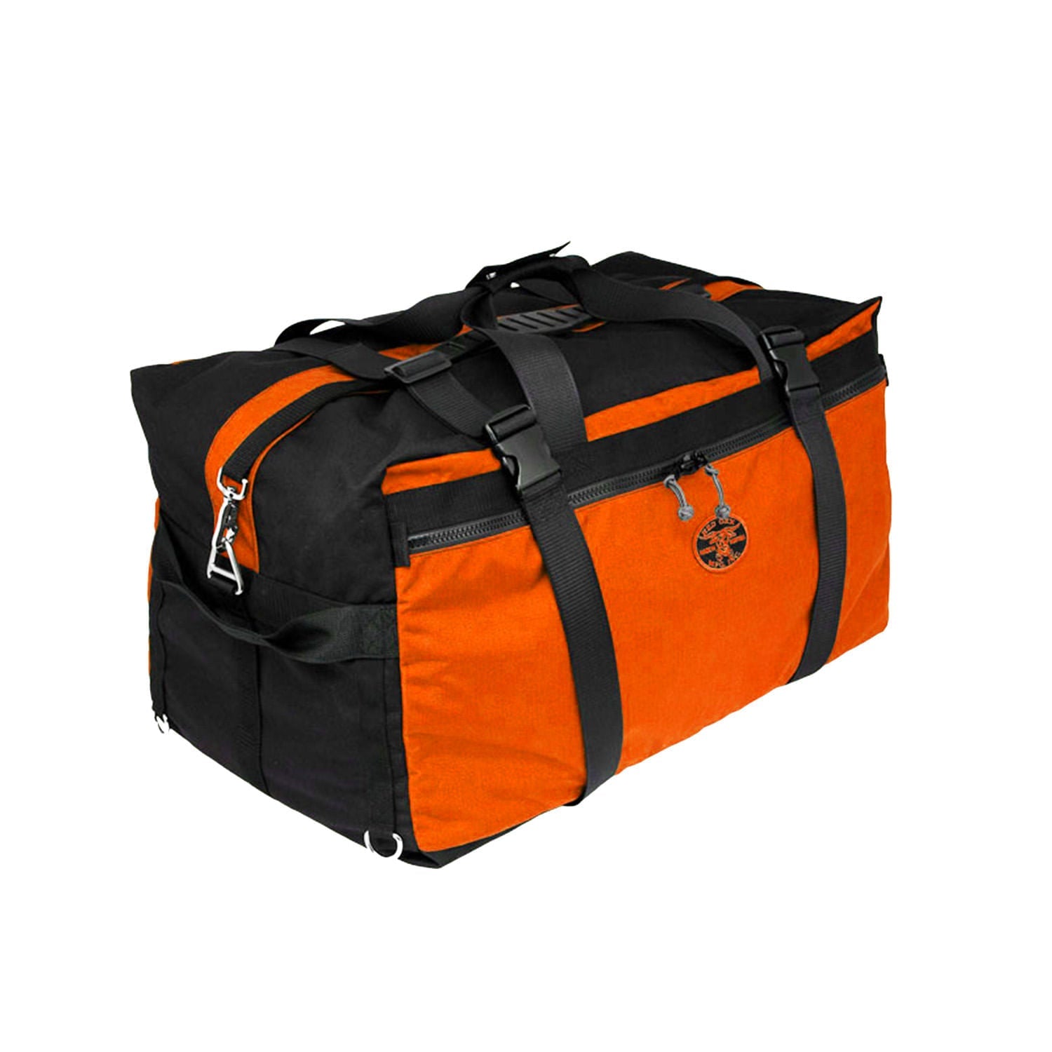 Big Oxx in Orange shows compression straps and shoulder strap. 