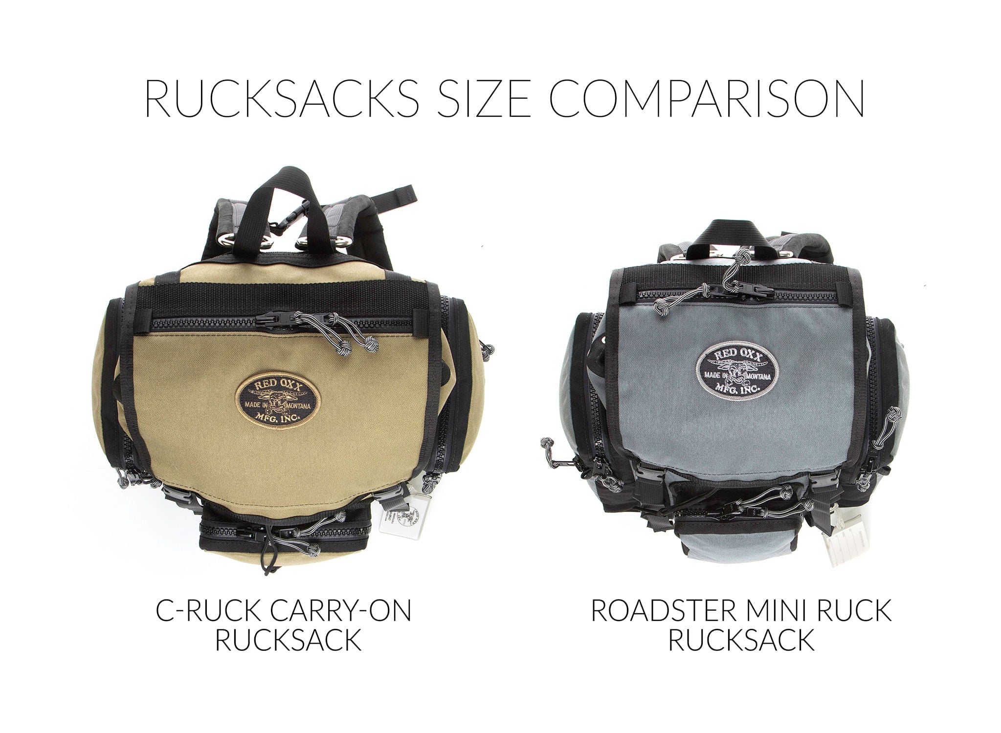 Top view Rucksack comparison C Ruck on the left and Roadster on the right. 