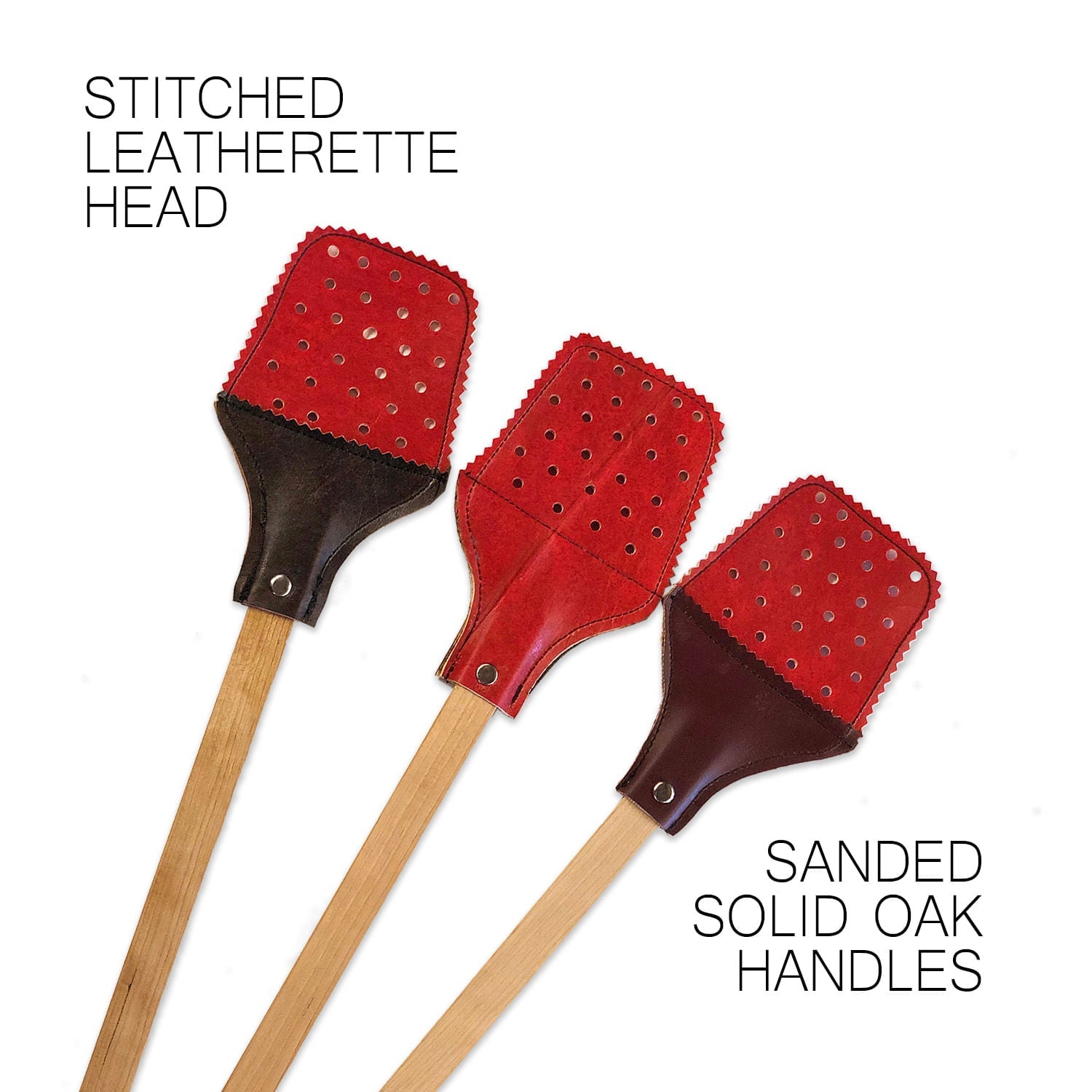 Stitched Leatherette Head- Sanded oak handles 