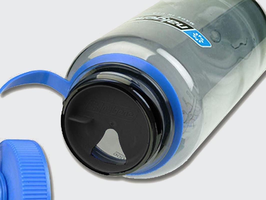 Nalgene easy sipper black installed into bottle. 