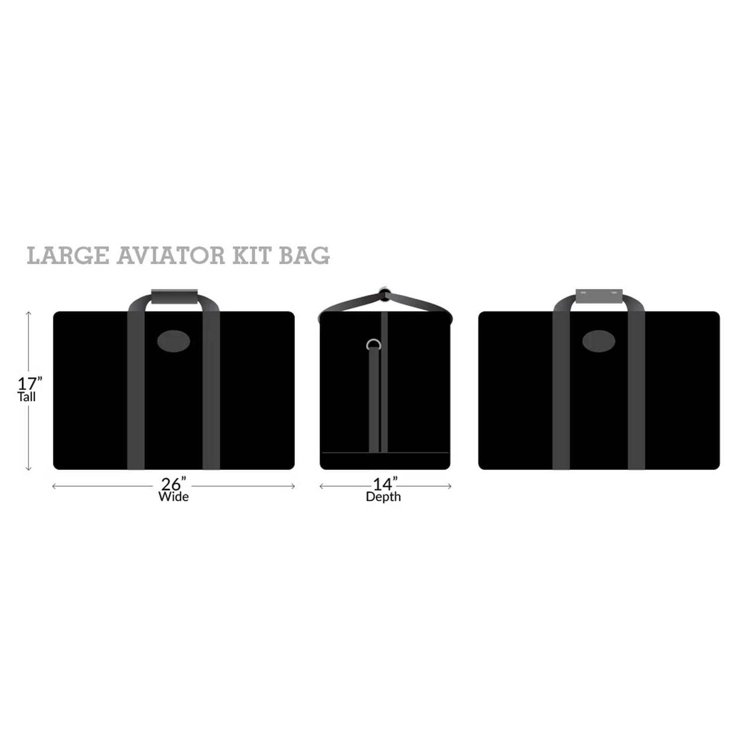 Large Aviator Kit Bag measurements 17 inches tall x 26 inches Wide x 14 inches Depth