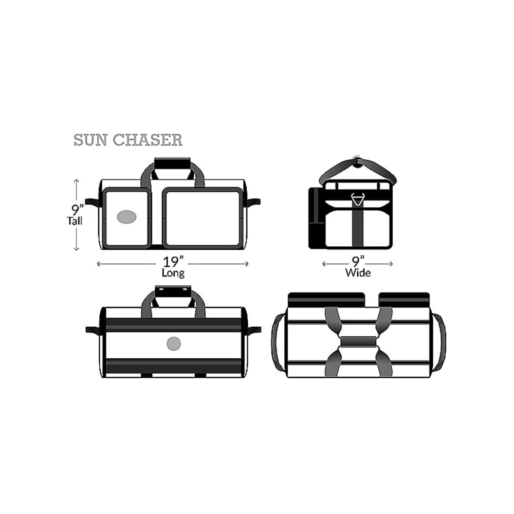 Sun chaser measurements 9 inches tall x 19 inches long x 9 inches wide